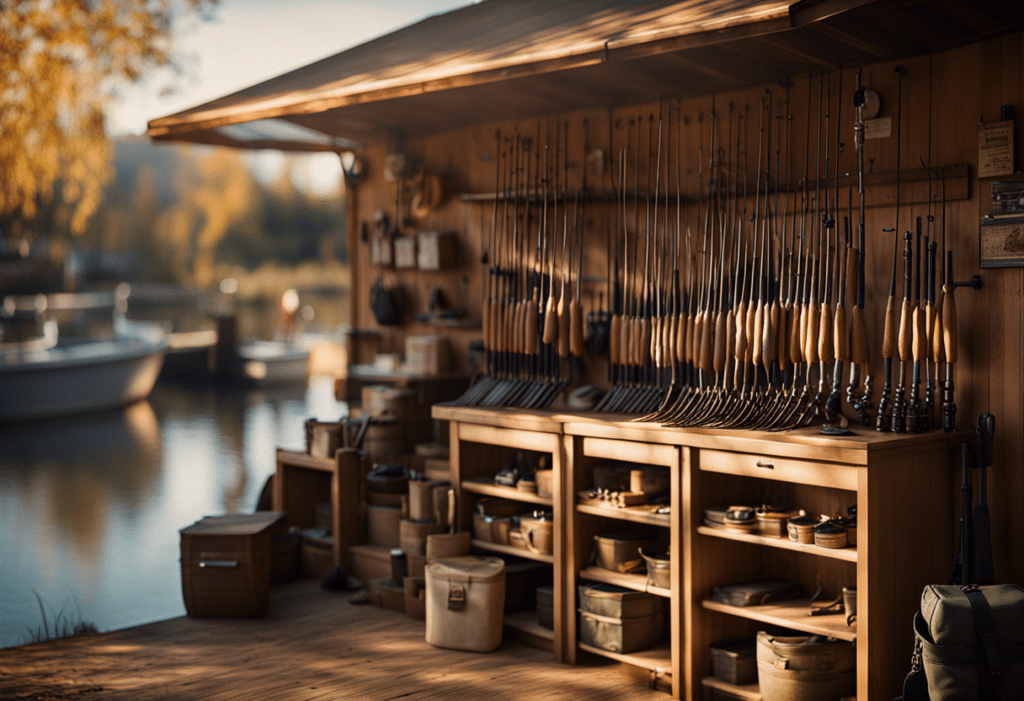 Magasin de pêche et chasse animé avec clients