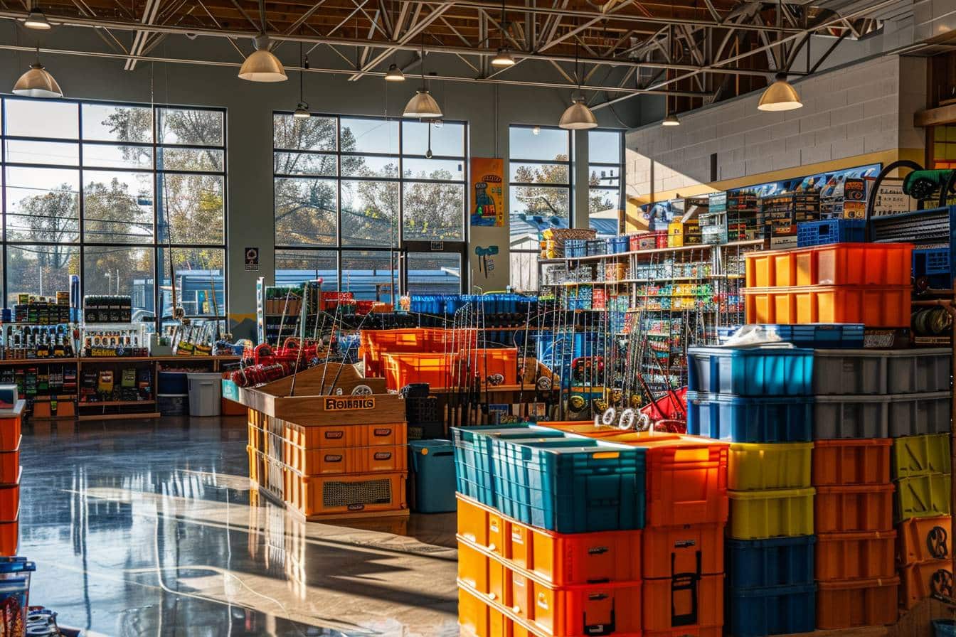 Magasin de pêche bien achalandé en Belgique  
Rayons remplis d'équipements de pêche en Belgique