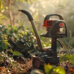 Débroussailleuse thermique en action dans un jardin